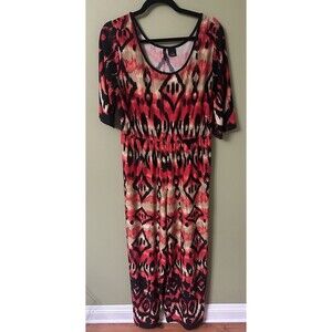 New Directions Wide‎ Leg Jumpsuit Women’s 1X Short Sleeve Geometric Boho Stretch